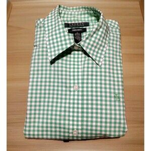 Ralph Lauren Button Down Shirt Men Small Green White Check Gingham Classic Fit